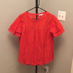 Pleione Red/Orange Eyelet Lace Shirt/Blouse. SZ XL